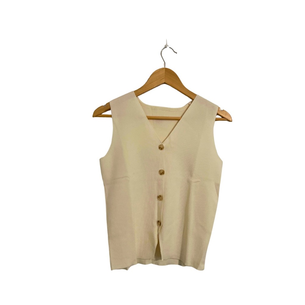 Sleeveless Cream Button-Up Top M